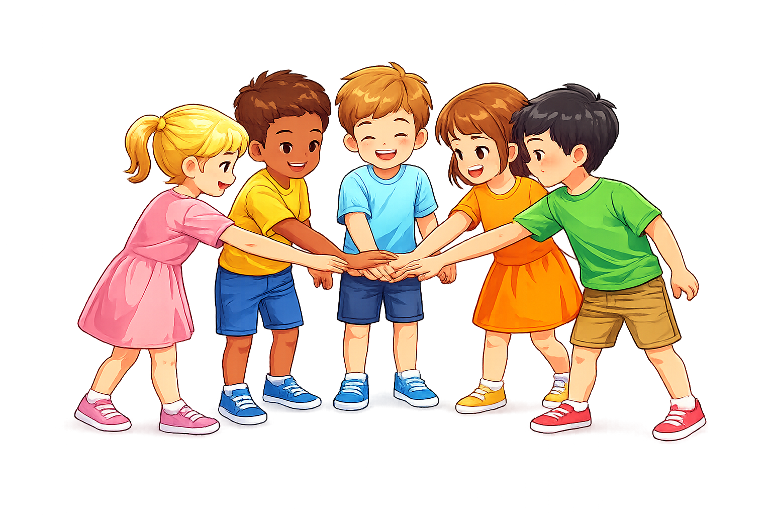Children joining hands together